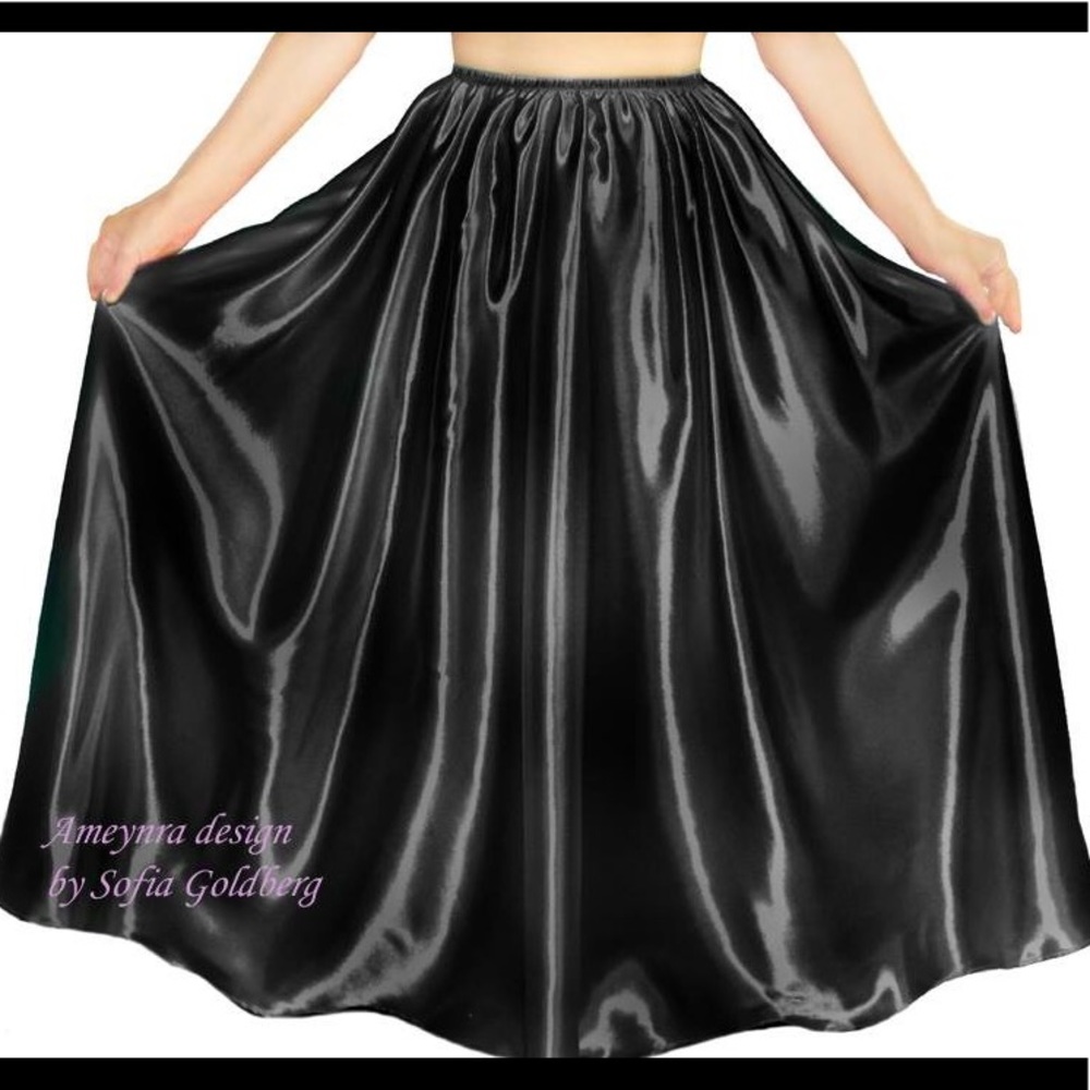 Black satin maxi skirt. Ameynra design. New
